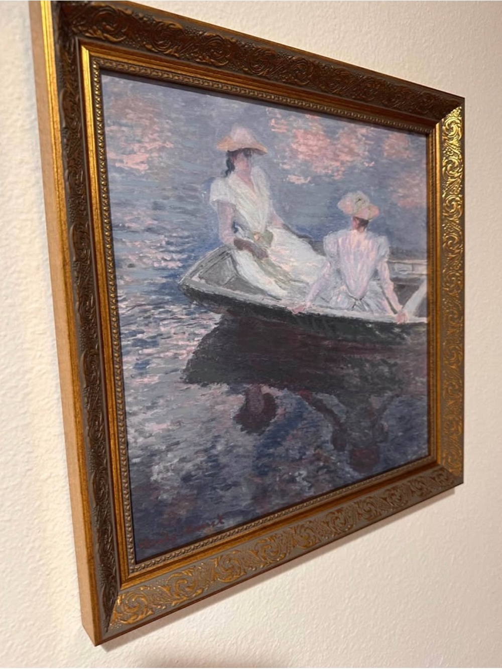 Claude Monet Impressionist masterpiece “ Young girls on a row boat” 15x15” - Picture 4 of 10